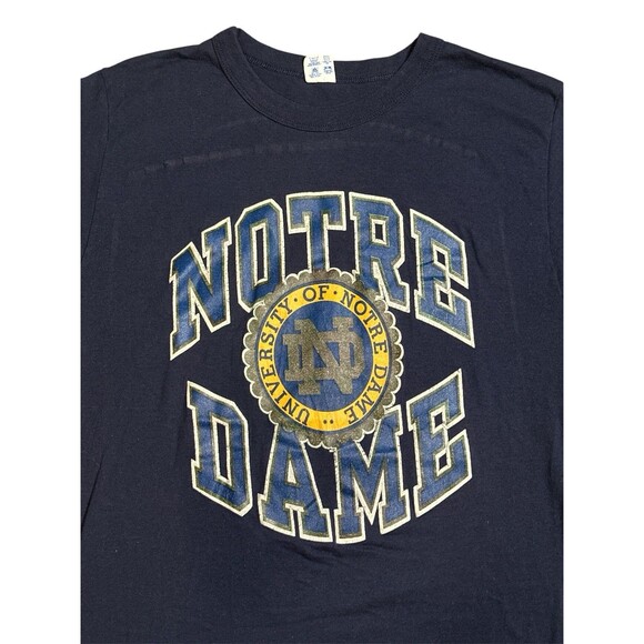 Vintage 80s Champion Notre Dame Fighting Irish T Shirt Blue Single Stitch - Picture 2 of 3